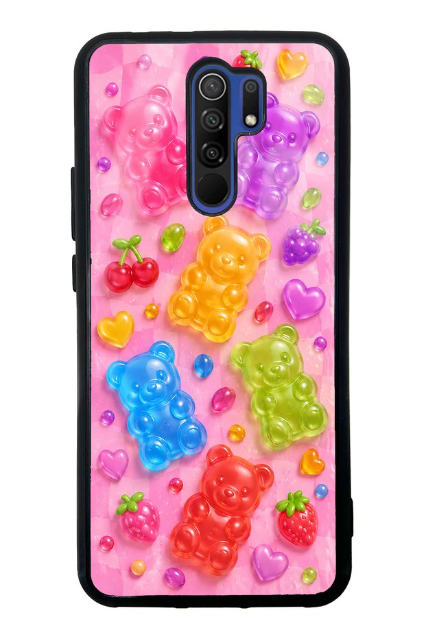Xiaomi Redmi 9 Glossy Phone Case with Candy Bear Fruits Design