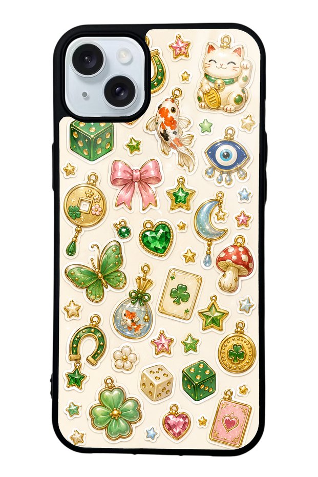 iPhone 15 Plus Glossy Phone Case with Lucky Star Charms Design