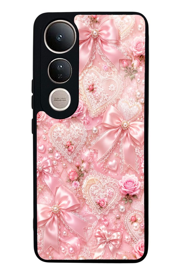 Vivo V50 Lite Pink Lace Romance Design Glossy Phone Case
