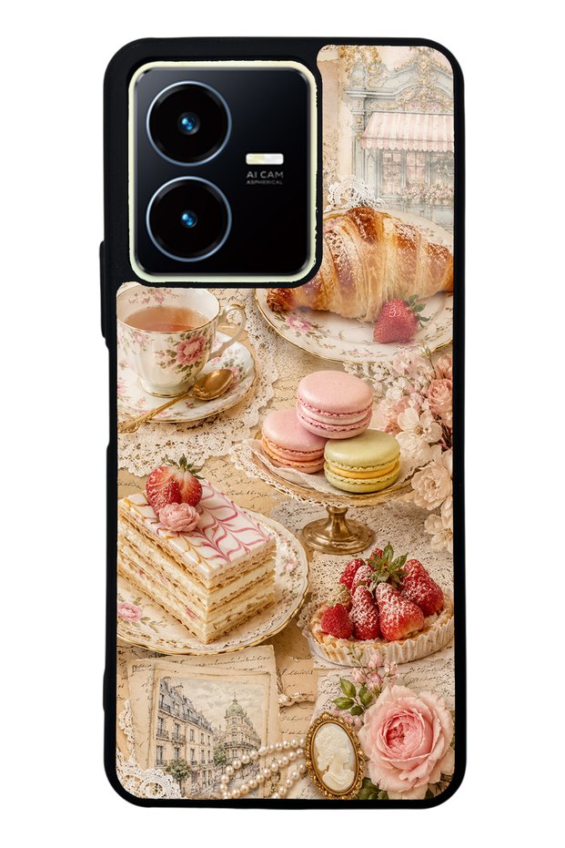 Vivo Y22S Glossy Phone Case with Paris Tea & Pastry Design