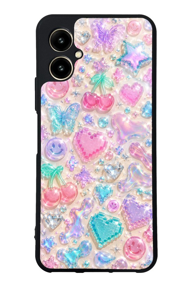 Omix X5 Y2K Glossy Phone Case with Jelly Charms Design