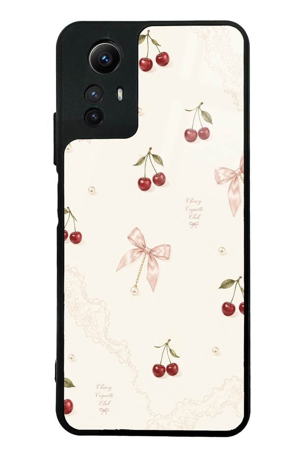 Xiaomi Redmi Note 12S Glossy Phone Case with Cherry Pearl Lace Design