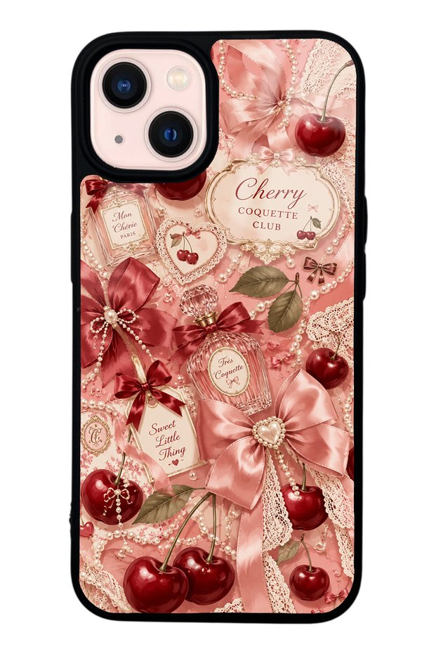 iPhone 13 Glossy Phone Case with Cherry Parfum Coquette Design