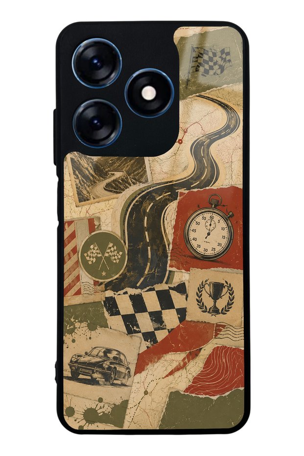 Tecno Spark 10 Glossy Phone Case with Retro Road Racing Design