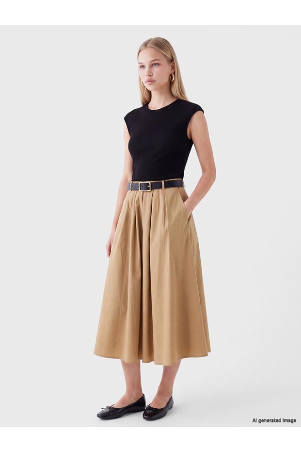 Peak New Season Black Crew Neck Color Blocked Belted Dress