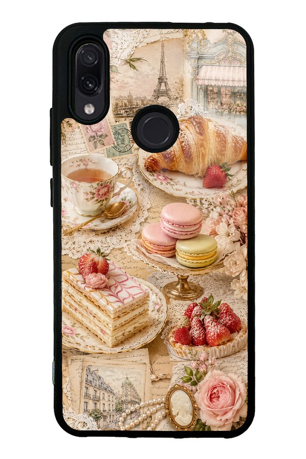 حافظة هاتف Xiaomi Redmi Note 7 بتصميم باريسي لامع بتصميم الشاي والمعجنات