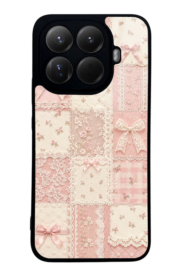 Xiaomi Mi 15t Pro Glossy Phone Case with Pink Lace Patchwork Design