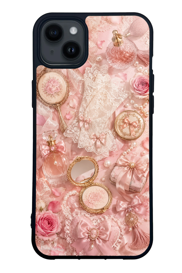 iPhone 14 Plus Glossy Phone Case with Vintage Rose Vanity Design