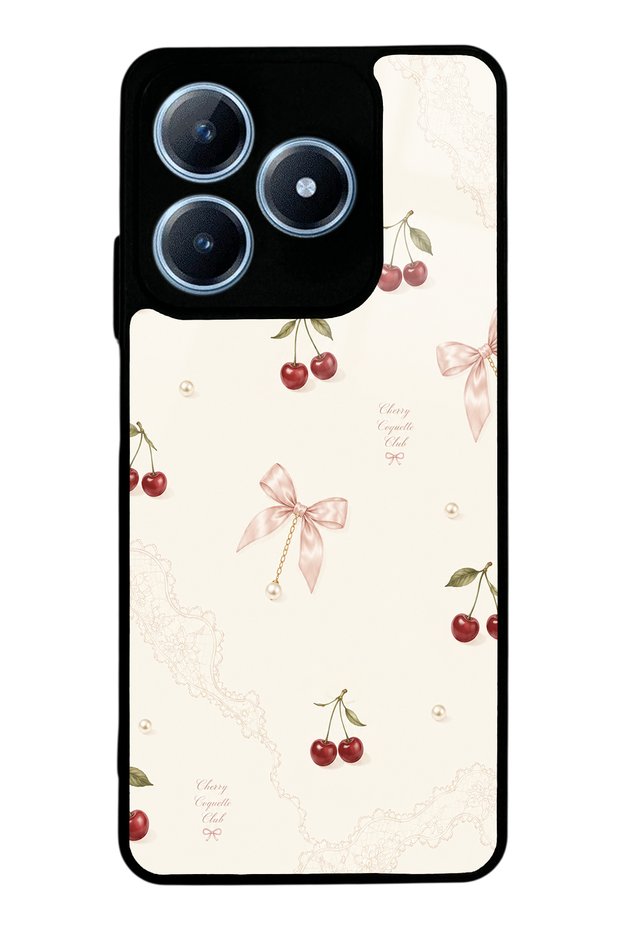 Realme C63 Glossy Phone Case with Cherry Pearl Lace Design