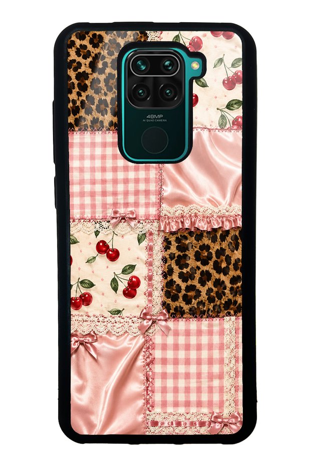 Xiaomi Redmi Note 9 Glossy Phone Case with Cherry Leopard Patchwork Design