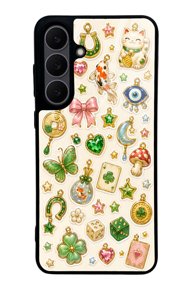 Samsung S25 Fe Glossy Phone Case with Lucky Star Charms Design