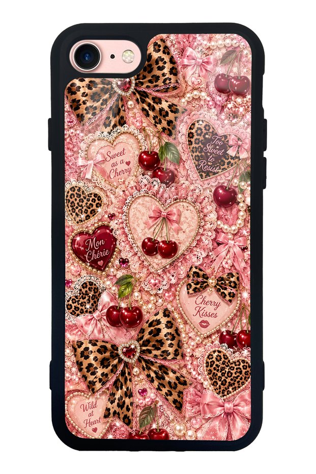 iPhone 7 Wild Cherry Coquette Design Glossy Phone Case