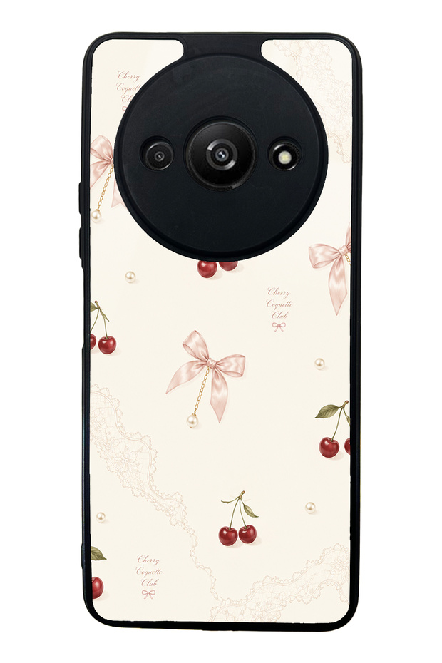 Xiaomi Redmi A3 Glossy Phone Case with Cherry Pearl Lace Design