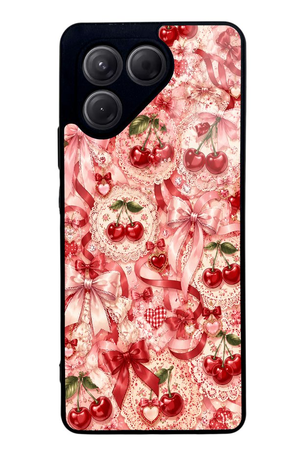 Tecno Pova 7 Glossy Phone Case with Cherry Lace Fantasy Design