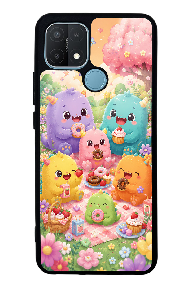Oppo A15S Glossy Phone Case with Monster Picnic Party Design