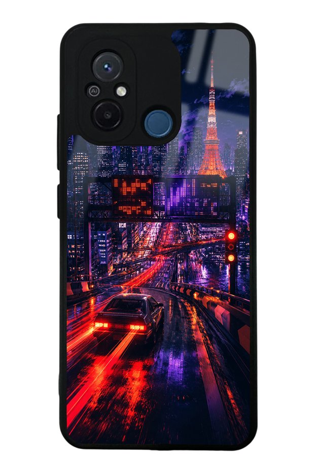 Xiaomi Redmi 12C Glossy Phone Case with Neon Tokyo Nights Design