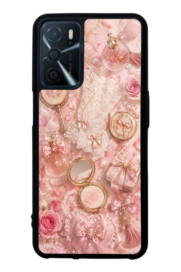 Oppo A16 Glossy Phone Case with Vintage Rose Vanity Design