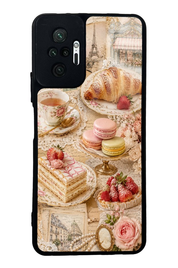 حافظة هاتف Xiaomi Redmi Note 10 Pro بتصميم باريسي لامع مستوحى من الشاي والمعجنات