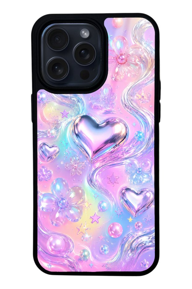 iPhone 15 Pro Max Iridescent Love Design Glossy Phone Case