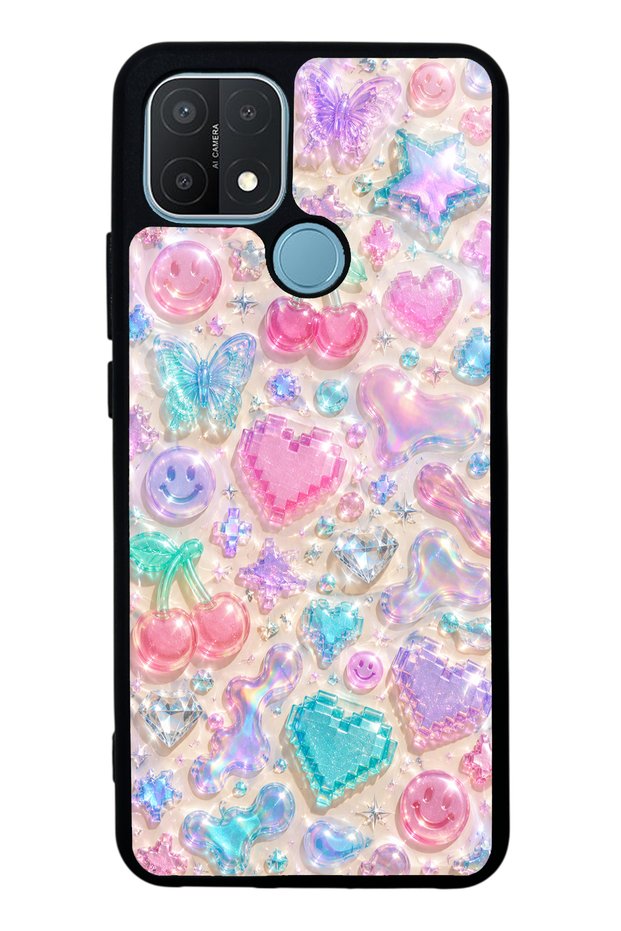 Oppo A15S Y2K Glossy Phone Case with Jelly Charms Design
