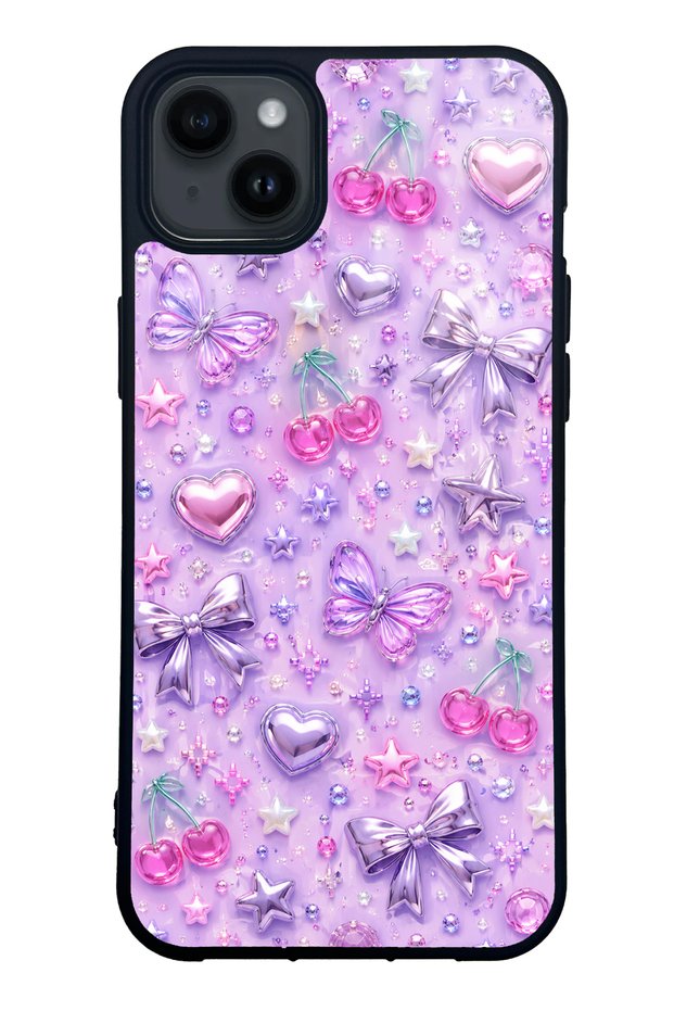 iPhone 14 Plus Glossy Phone Case with Lilac Charm Pop Design