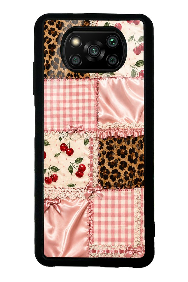 Xiaomi Poco X3 Glossy Phone Case with Cherry Leopard Patchwork Design