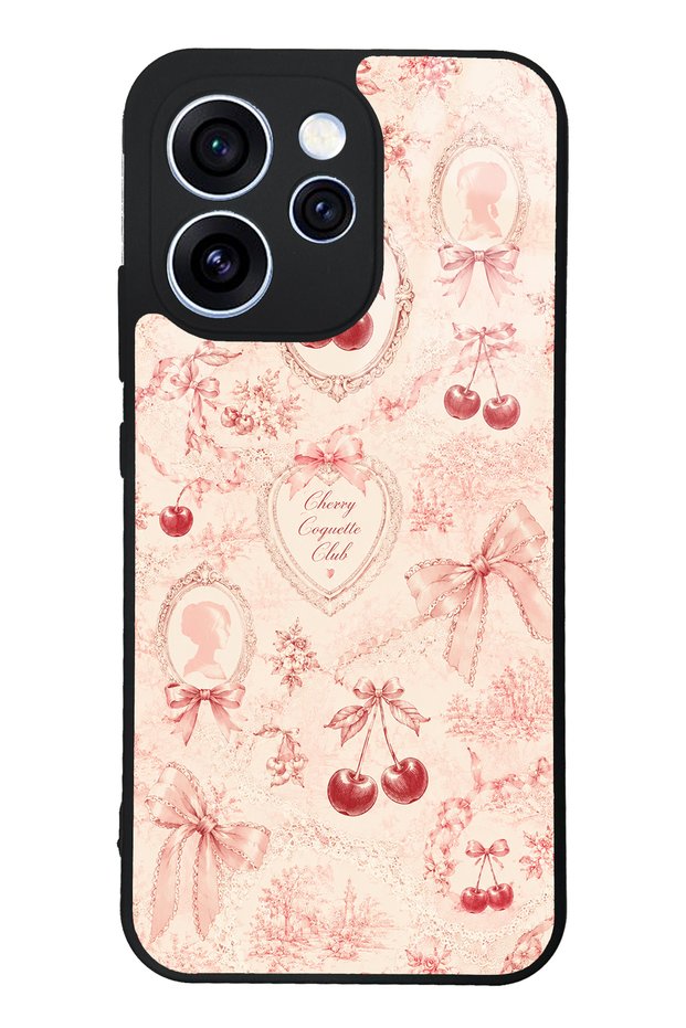 Oppo Reno 15 Pro Glossy Phone Case with Cherry Coquette Toile Design