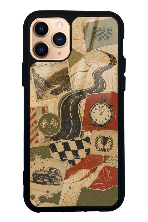 iPhone 11 Pro Glossy Phone Case with Retro Road Racing Design