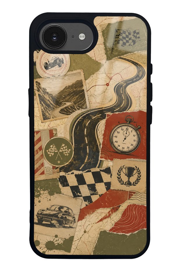 iPhone 16E Retro Road Racing Design Glossy Phone Case