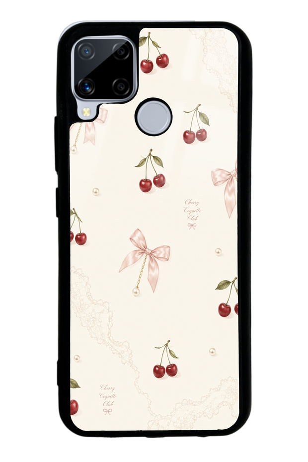 Realme C15 Glossy Phone Case with Cherry Pearl Lace Design