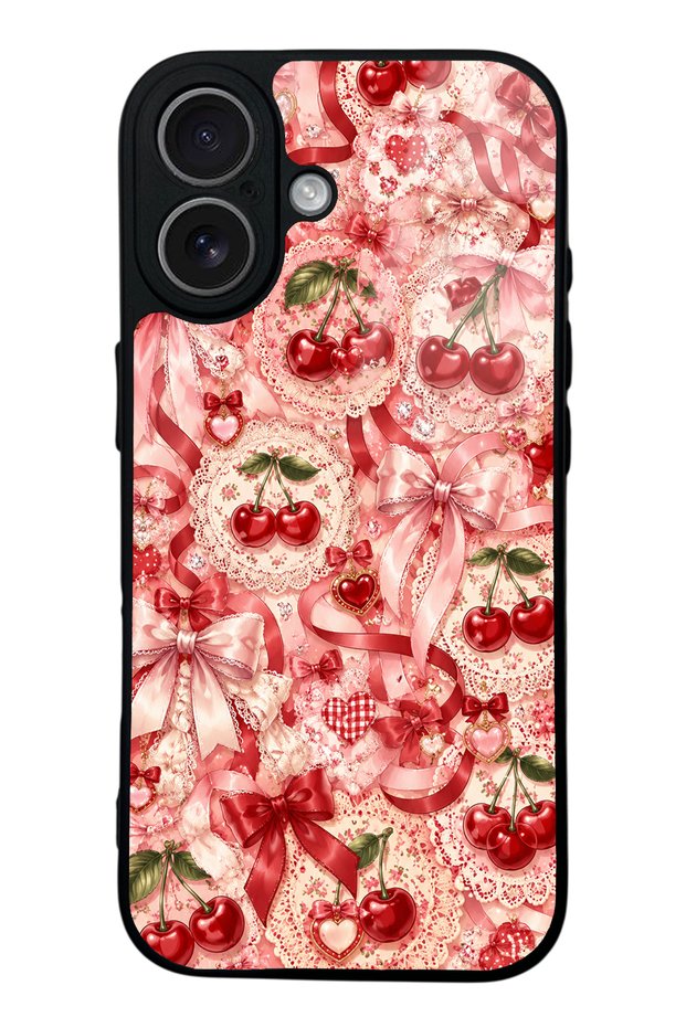 iPhone 17 Glossy Phone Case with Cherry Lace Fantasy Design