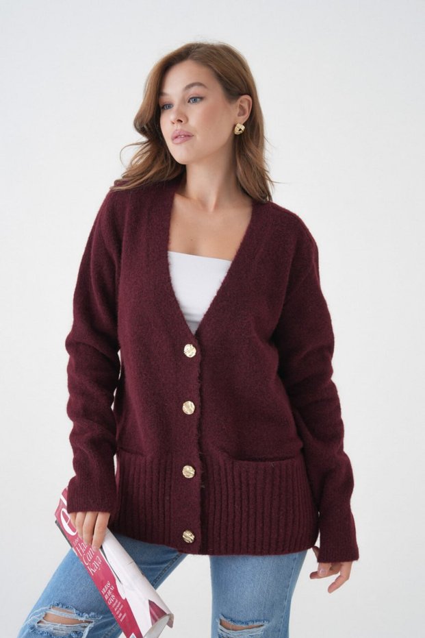 Long Sleeve Oversize Thick Knit Loose Knitwear Cardigan Aw26Hi0016