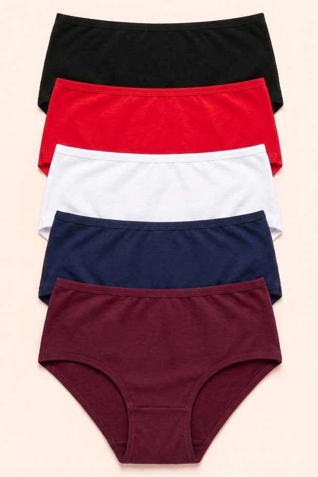 High Waist Bikini Panties 5-Piece Cotton Mixed Color Women's Set