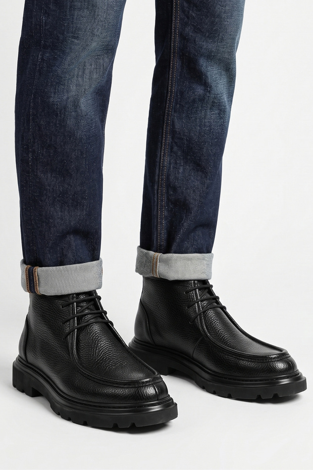 Genuine Leather Black Ultra Comfortable Lace-Up Men's Winter Boots Luass30Al0051
