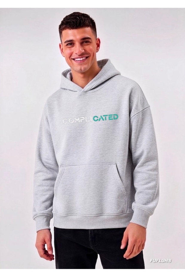 Complicated Printed Oversized Men's Hooded Sweatshirt