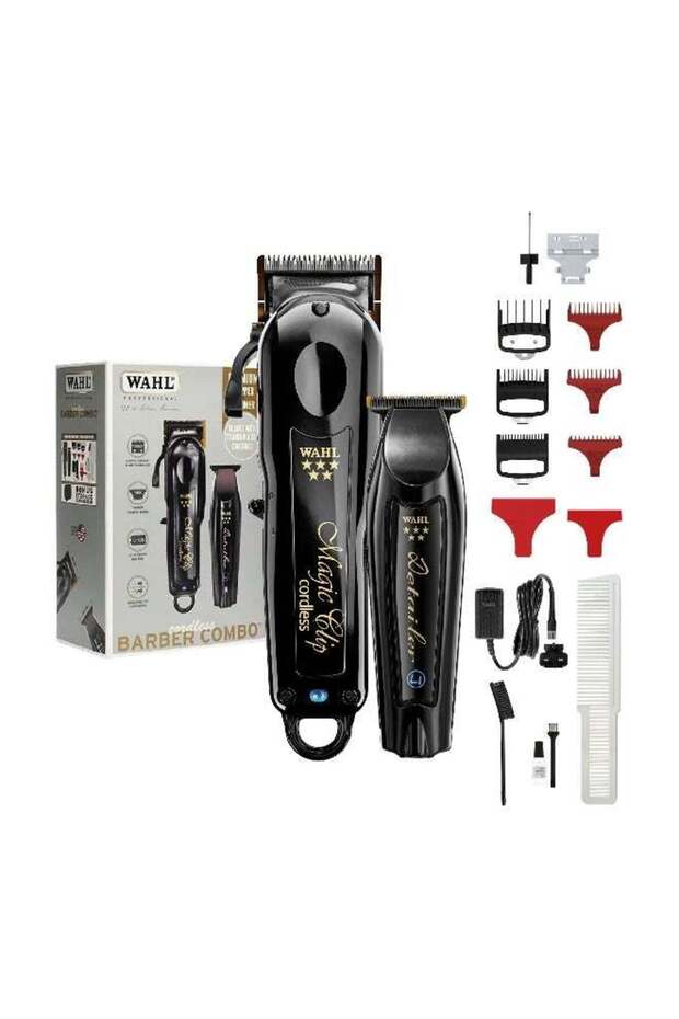 Professional 5 Star Barber Combo | Cord-Cordless | Magic Clip Black & Detailer Black | 3 Premium Clipper Attachment Combs | 3 Trimmer Attachment Combs | 3 Pin - GCC