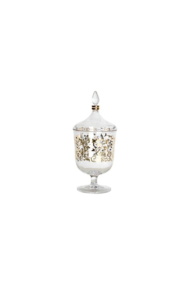 Acrylic Sweets Container 11 cm Transparent with Gold-Trimmed Lid – Decorative Engraved Pattern Lidded Jar, Premium Wedding & Home Decor Serveware