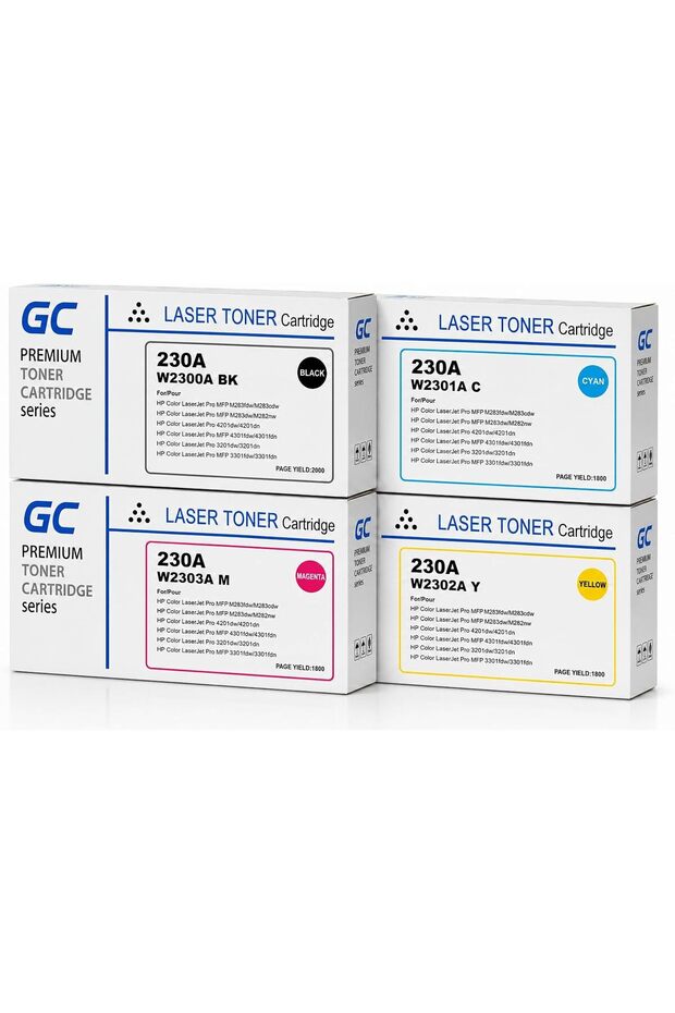 230A Compatible Toner Cartridge Full Combo Set (W2300A, W2301A, W2302A, W2303A) for HP Color LaserJet Pro 4203dn, Pro 4203dw, Pro MFP 4303fdn, Pro MFP 4303fdw, Pro MFP 4303dw – B/C/Y/M