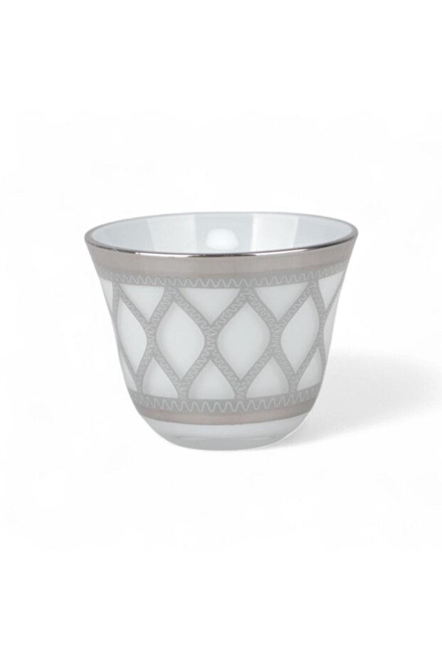 Mesh Coffee Cup Set 6-Piece White & Silver – Geometric Lattice Pattern Ceramic Cups with Shiny Silver Rim, Dishwasher-Safe Premium Tableware for Home, Office & Special Occasions