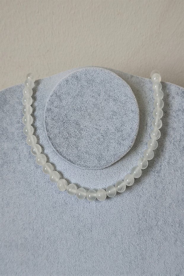 Certified 8 mm Selenite Natural Stone Necklace