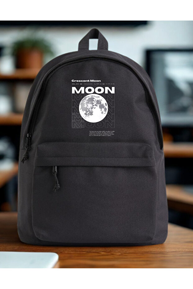 حقيبة ظهر سوداء للجنسين مطبوعة عليها Moon Moon للمدرسة والدروس والدورات والكراسيلا