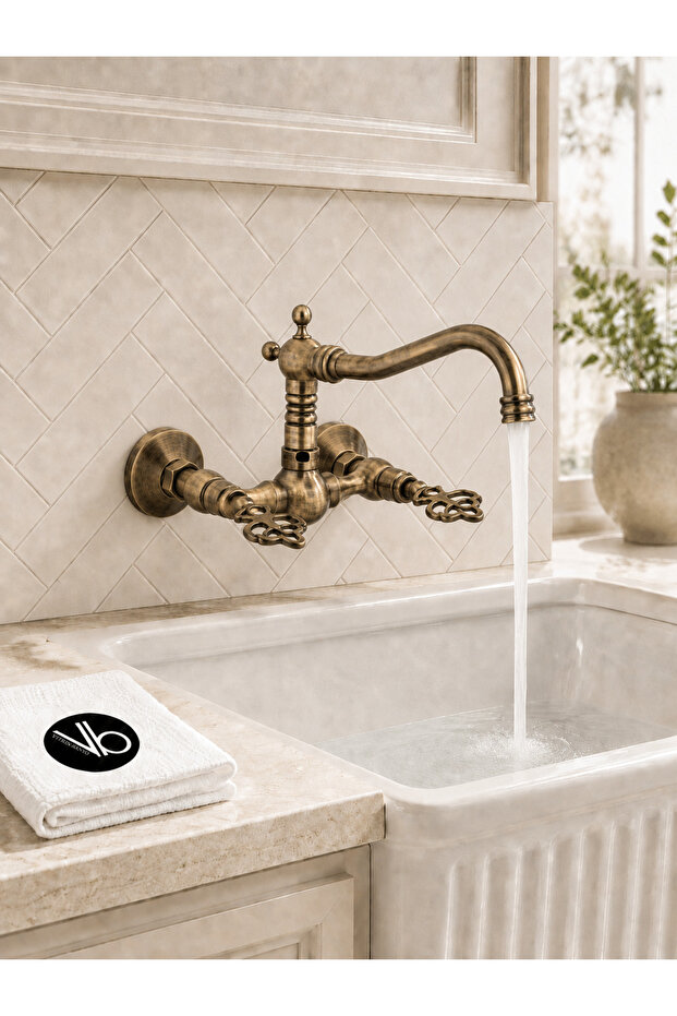 Ottoman Se Series Kitchen Sink Faucet Brushed Antique Vintage Ottoman Motif Double Handle Swivel Swan Spout