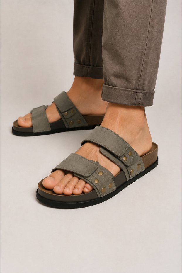 Unisex Velcro Slippers Khaki