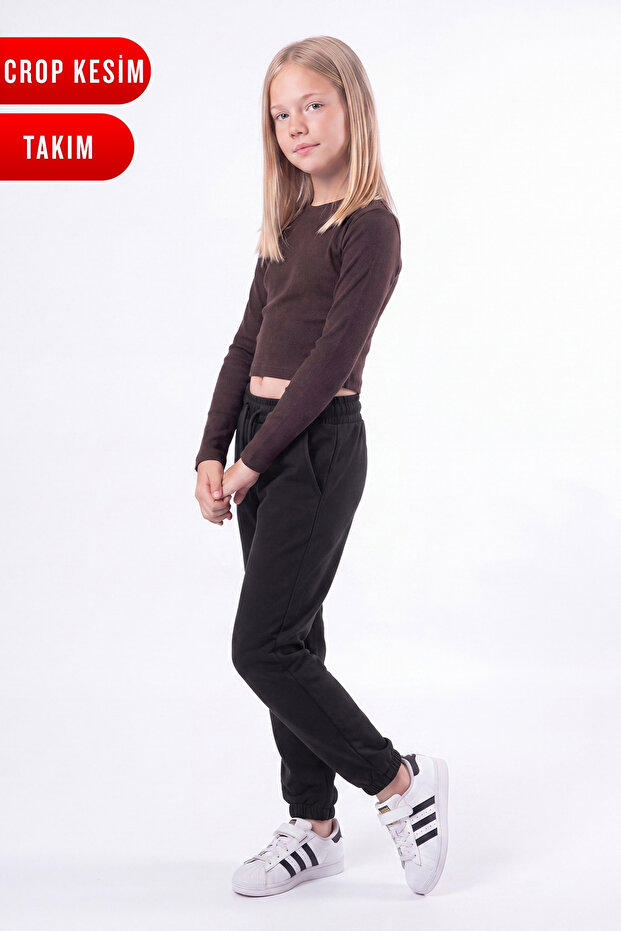Girl's Ribbed Crop Top and Sweatpants Set