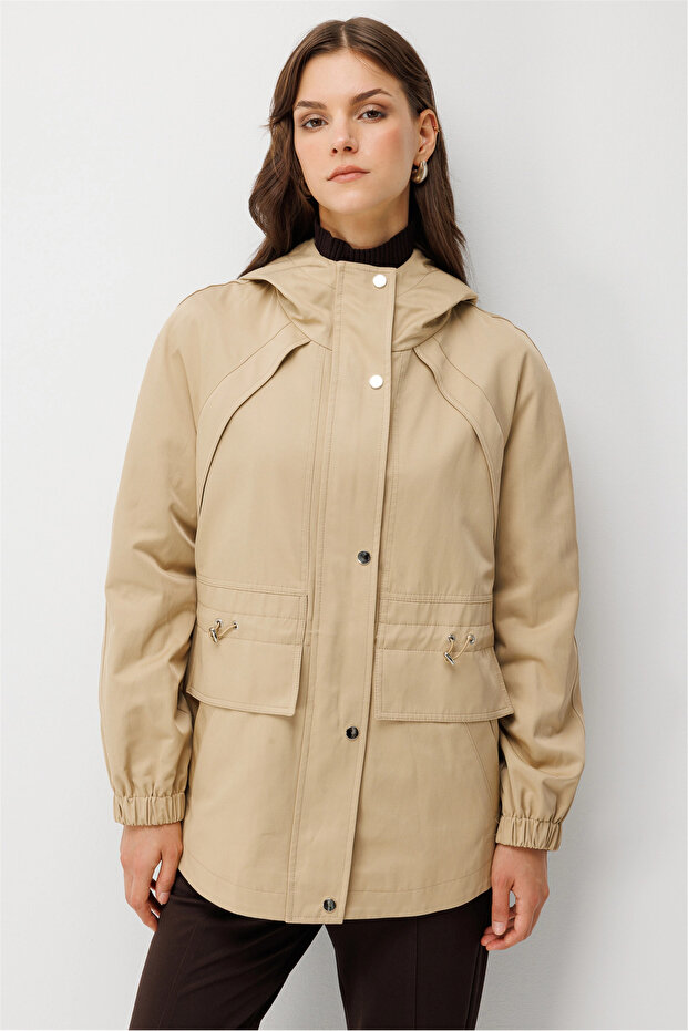 Hooded Trench Coat with Elastic Sleeves 6001
