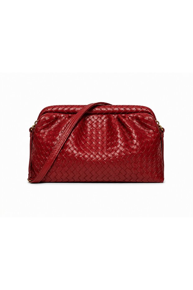 Women's Red Knitted Leather Look Oversized Shoulder and Hand Bag – Soft Formed Strap Daily Bag