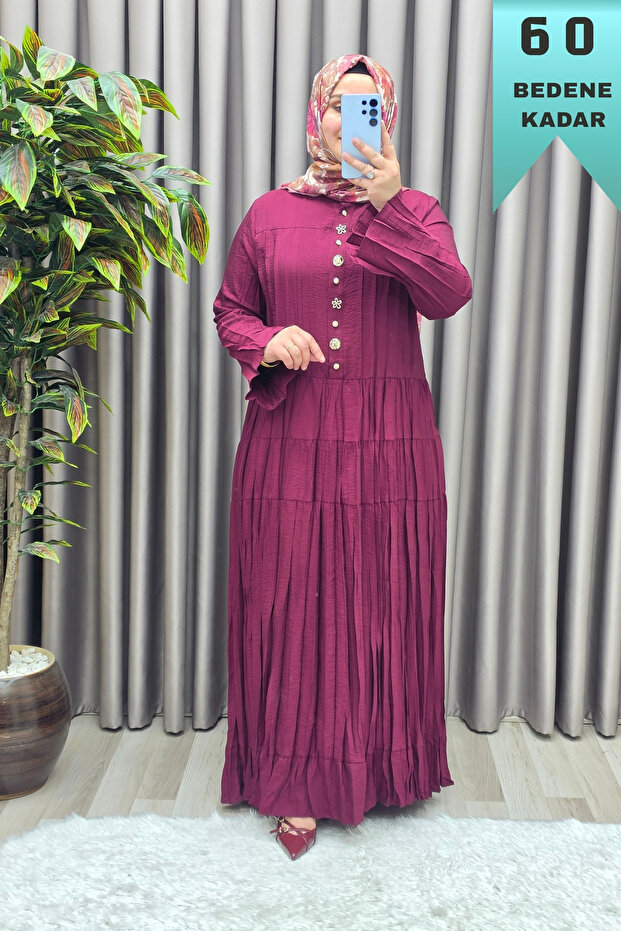 Women's Clothing Large Size Pressed Modal Cupra Layered Buttoned Dress