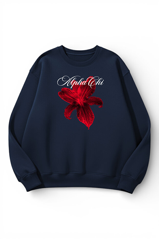 Unisex Soft Textured Chi Alpha Printed Design Oversize 3 Thread Crew Neck Sweatshirt