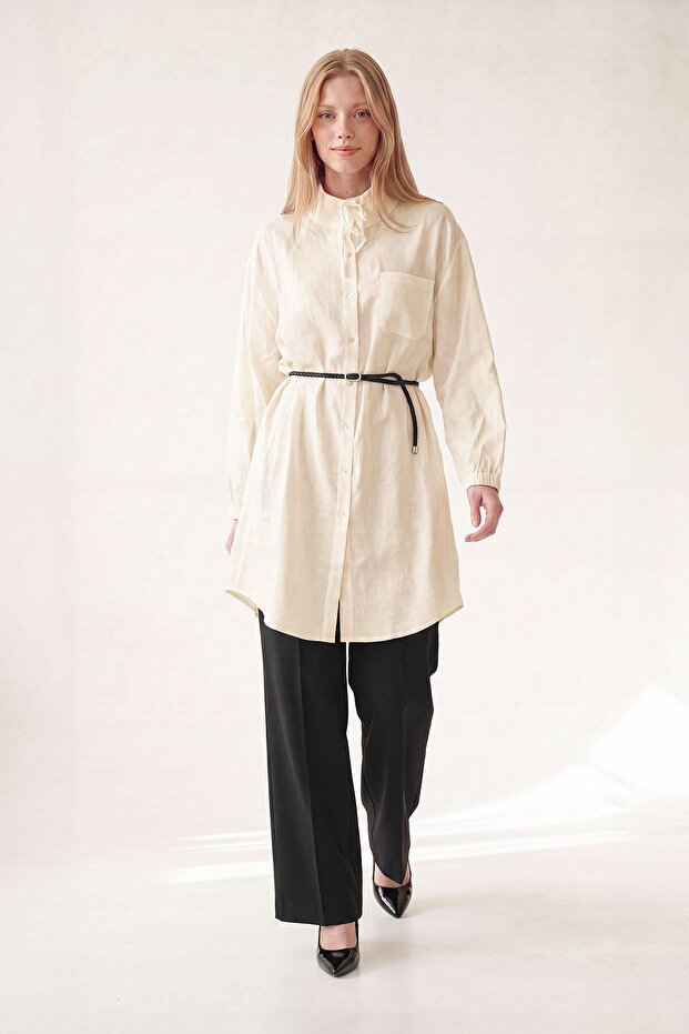 Yellow linen textured long shirt