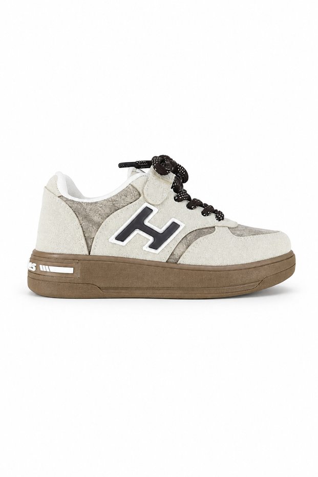 Unisex Kids Beige Brown Suede Look Sports Shoes Lace-Up Thick Sole Casual Sneaker